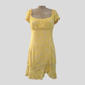 Sophie Rue Yellow Floral Retro Square Neck Spring Summer Festival Mini Dress S